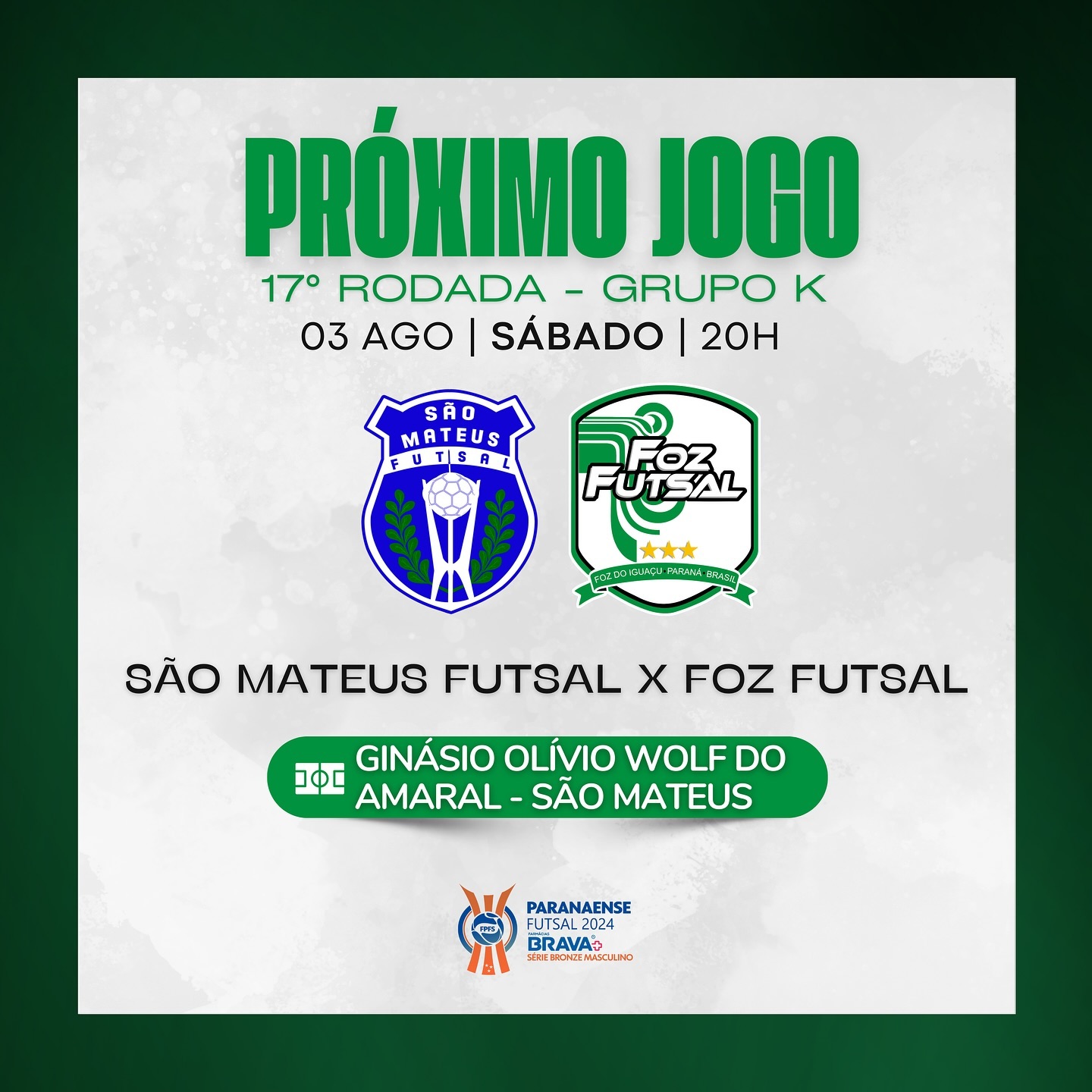 Foz Futsal busca a liderança do Grupo K contra São Mateus Futsal